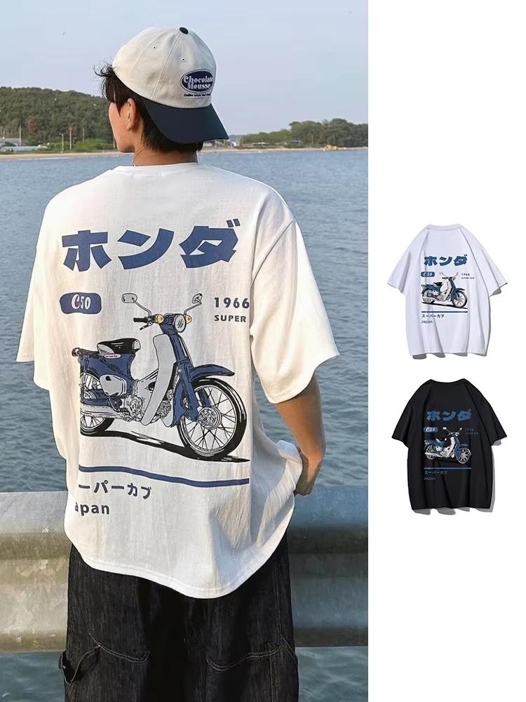 Sports Shirt Fashion Loose T-Shirt Retro Summer Cartoon Anime Car Print Unisex Short Sleeve Round Neck Couples