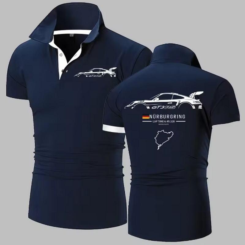 Sports Shirt 911 GT3 RS Heavyweight Polo Shirt  Nrburgring Track F1 Polos Shirts Mens Solid Color High Quality