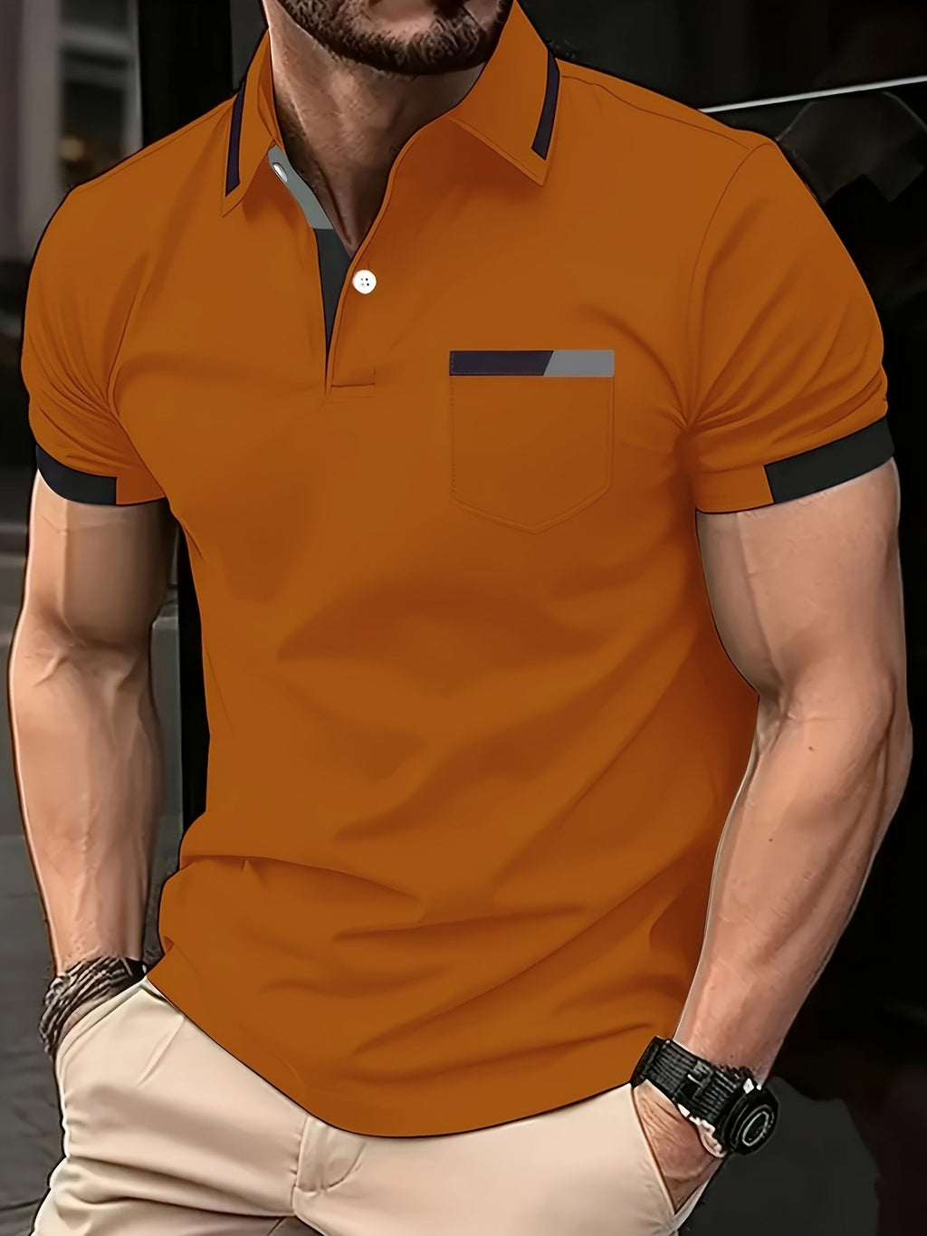 Sports Shirt Mens Summer Casual Color-Blocked Polo Shirt Mature and Elegant Mens Polo Shirt Suitable for