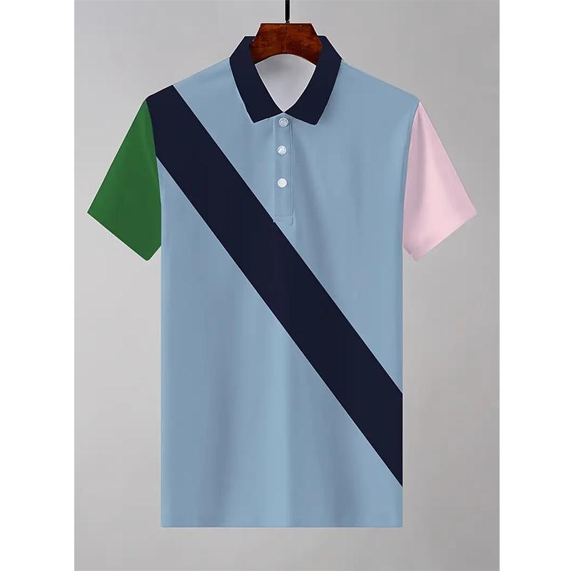 Sports Shirt New Spring Autumn 3D Digital Print Stripe Plaid Sport Short Sleeve Polo Shirt Men Business Casual