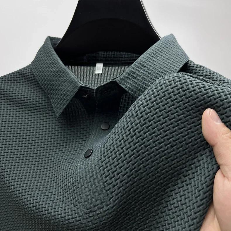 Sports Shirt 2026 Summer New Mens Lop-up Hollow Short-sleeved Polo Tee Shirt Ice Silk Breathable Business Fashion