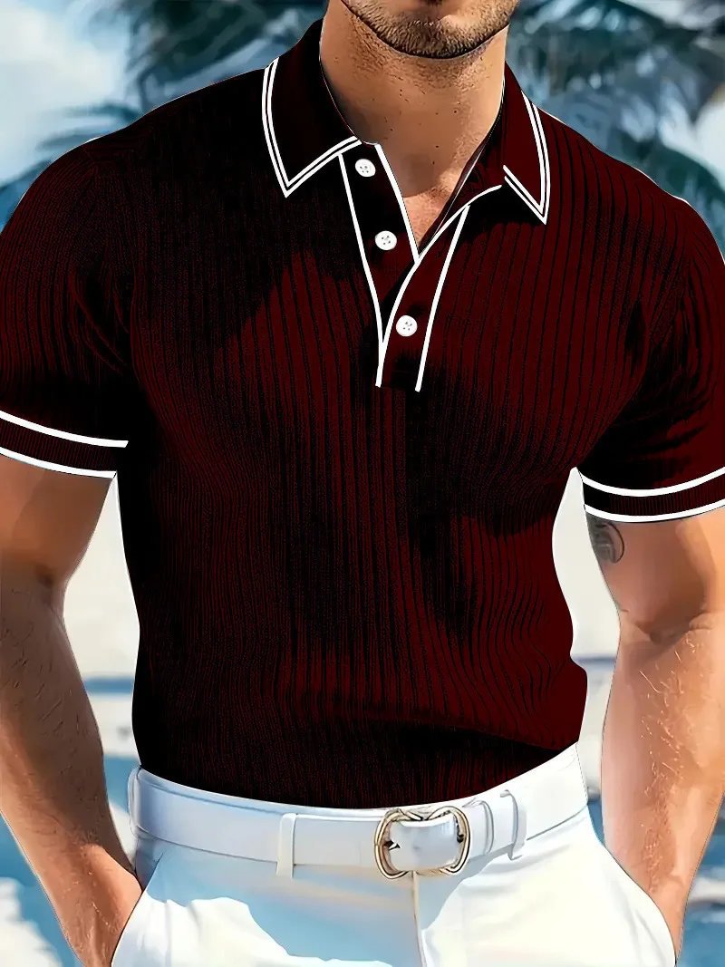Sports Shirt New Mens Short Sleeved Summer Color Blocked Striped Lapel Polo Shirt for Summer