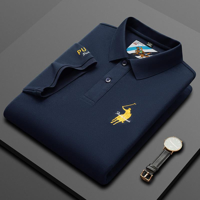 Sports Shirt Luxury Embroidery Mens Polo Shirt Summer Thin Breathable 100Cotton Black Navy Blue Lapel