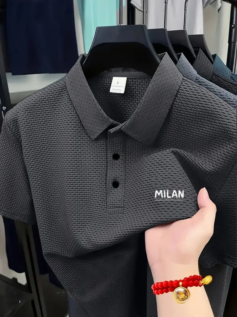 Sports Shirt 2026 Mens Fashion Polo Shirt Casual Loose Fit Versatile Retro Solid Color Lapel Button-Up Shirt