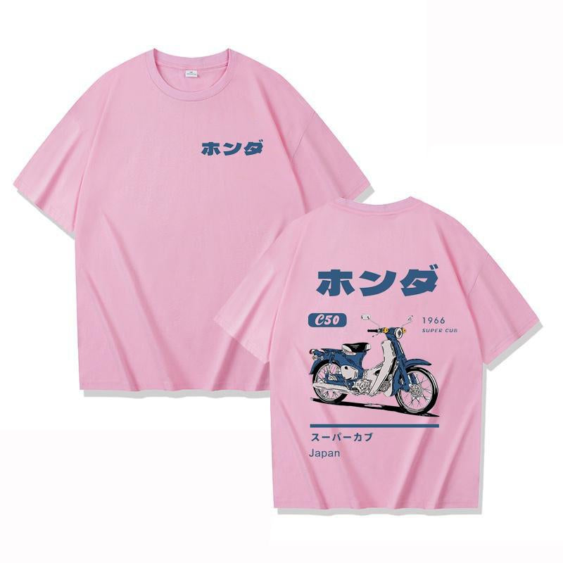Sports Shirt Fashion Loose T-Shirt Retro Summer Cartoon Anime Car Print Unisex Short Sleeve Round Neck Couples