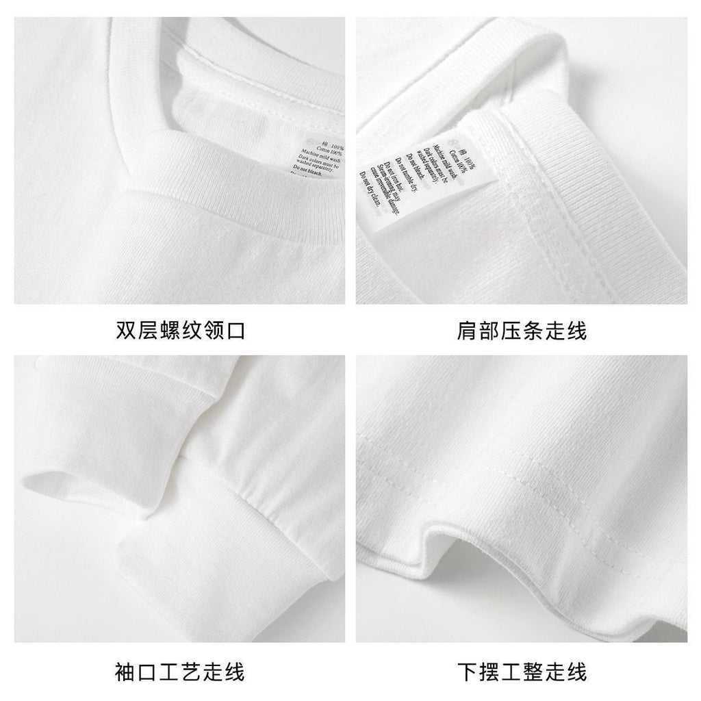Sports Shirt 600G Pure Cotton Short-sleeve T-shirt for Men Loose-fitting Base Shirt with Small Neckline