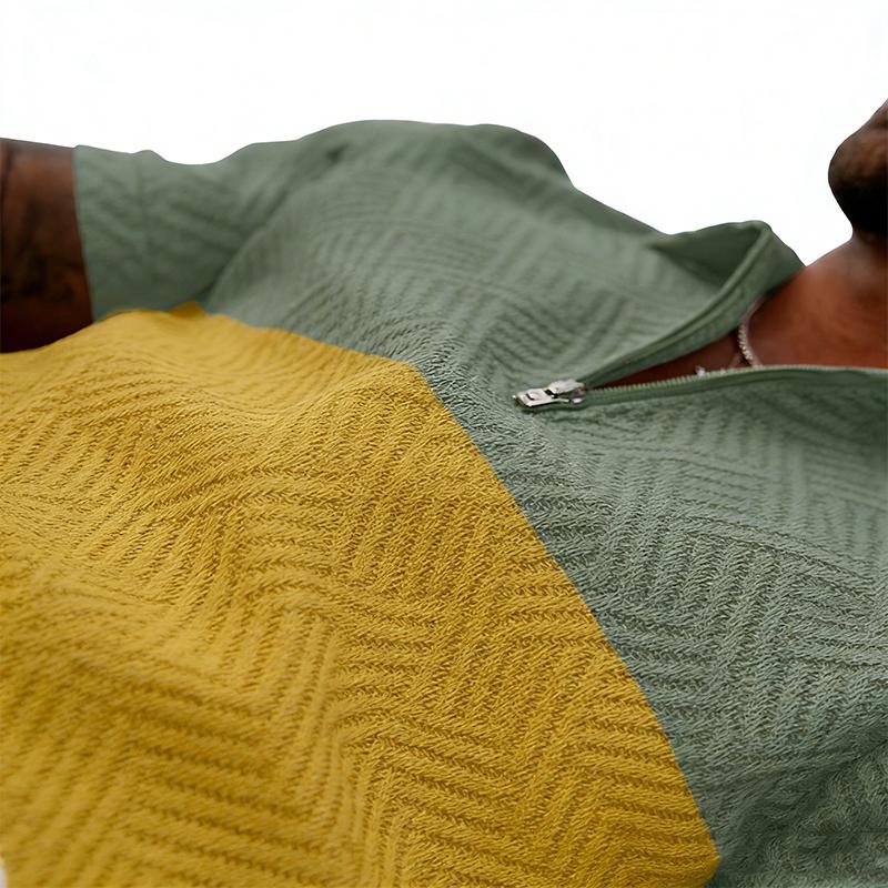 Sports Shirt Summer Comfortable Solid Color Mens Zipper Design Short-sleeved Polo Shirt Polyester Fiber