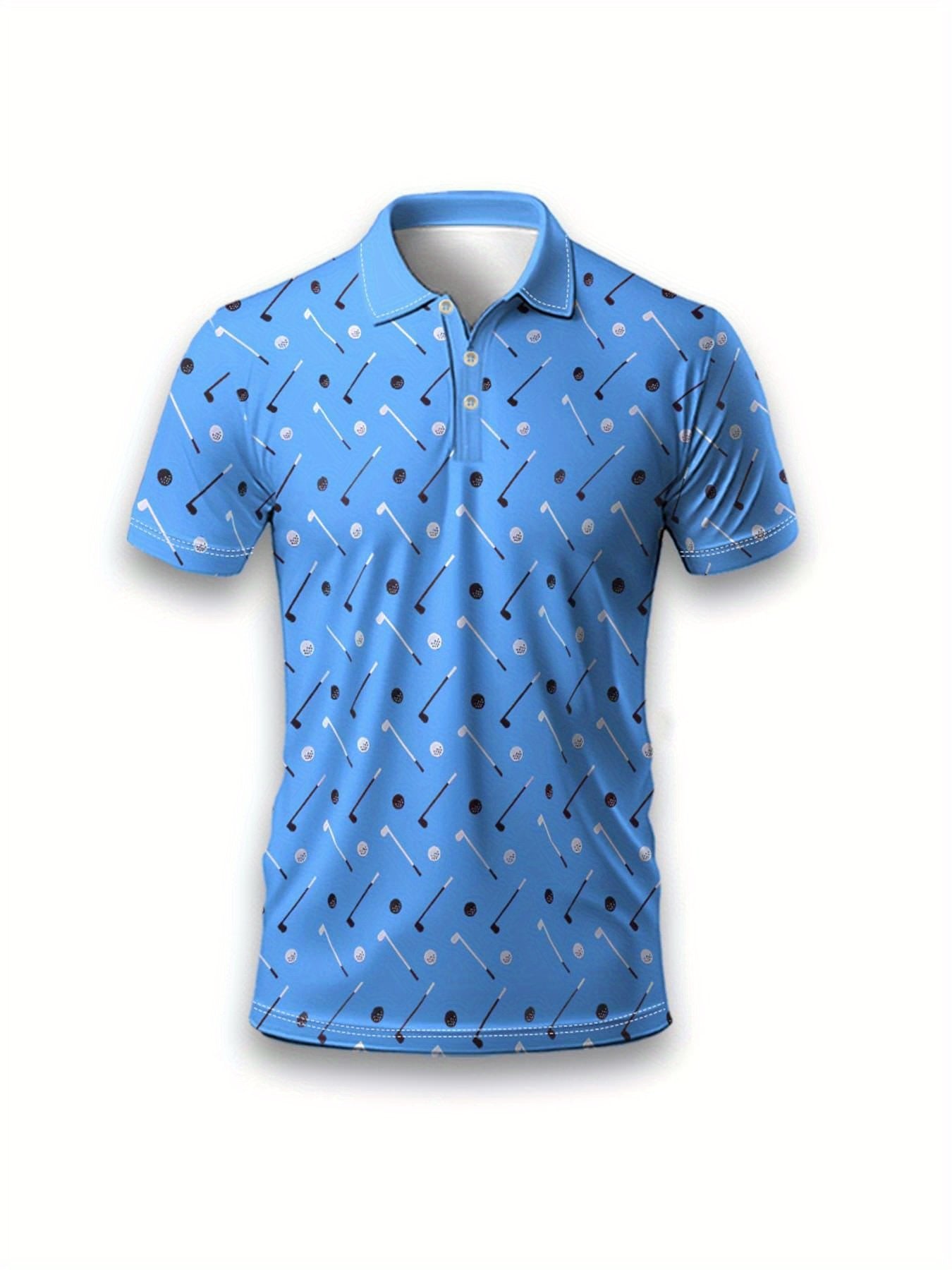 Sports Shirt 2026 Summer New Style Mens Short-Sleeved Polo Shirt with 3D Golf Pattern Print Street Casual Fashion