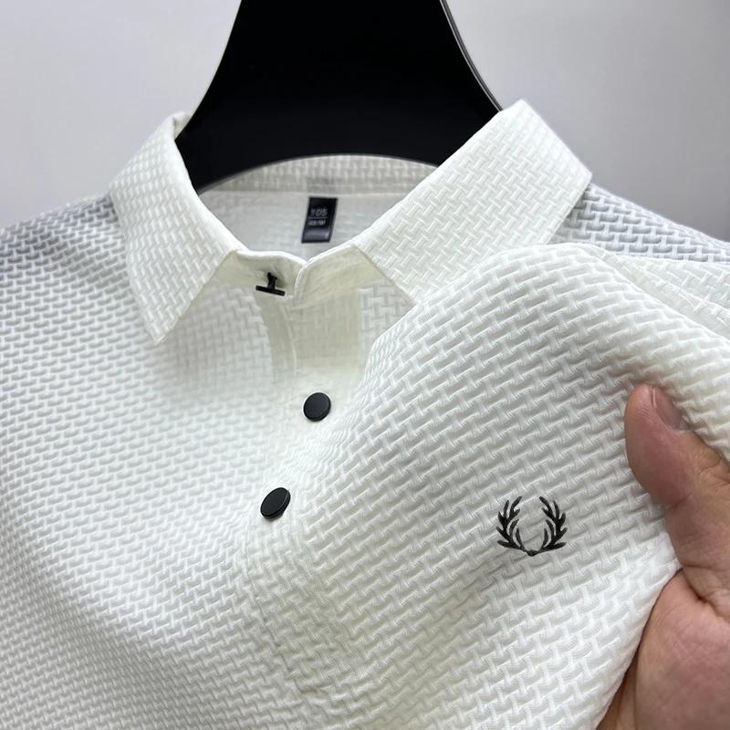 Sports Shirt Summer 2026 Mens Business Casual Solid Color Polo Shirt Breathable Bone Flower Design Short Sleeve