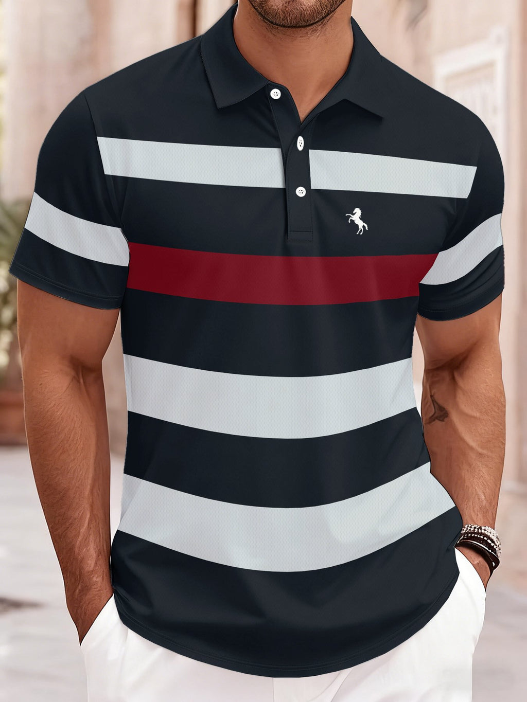 Sports Shirt 2026 Summer Mens Polo Shirt with Stripes Print Breathable Lightweight Casual Fashionable Outdoor