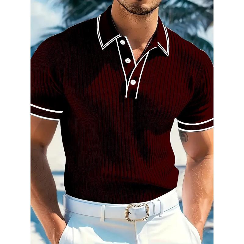 Sports Shirt New Mens Short Sleeved Summer Color Blocked Striped Lapel Polo Shirt for Summer