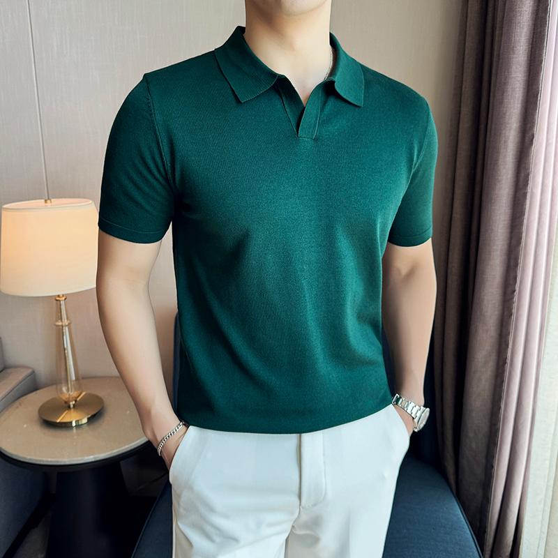 Sports Shirt High Elasticity Knitted Men Polo Shirt Short Sleeved 2026 Summer New Ice Silk Light Thin Solid