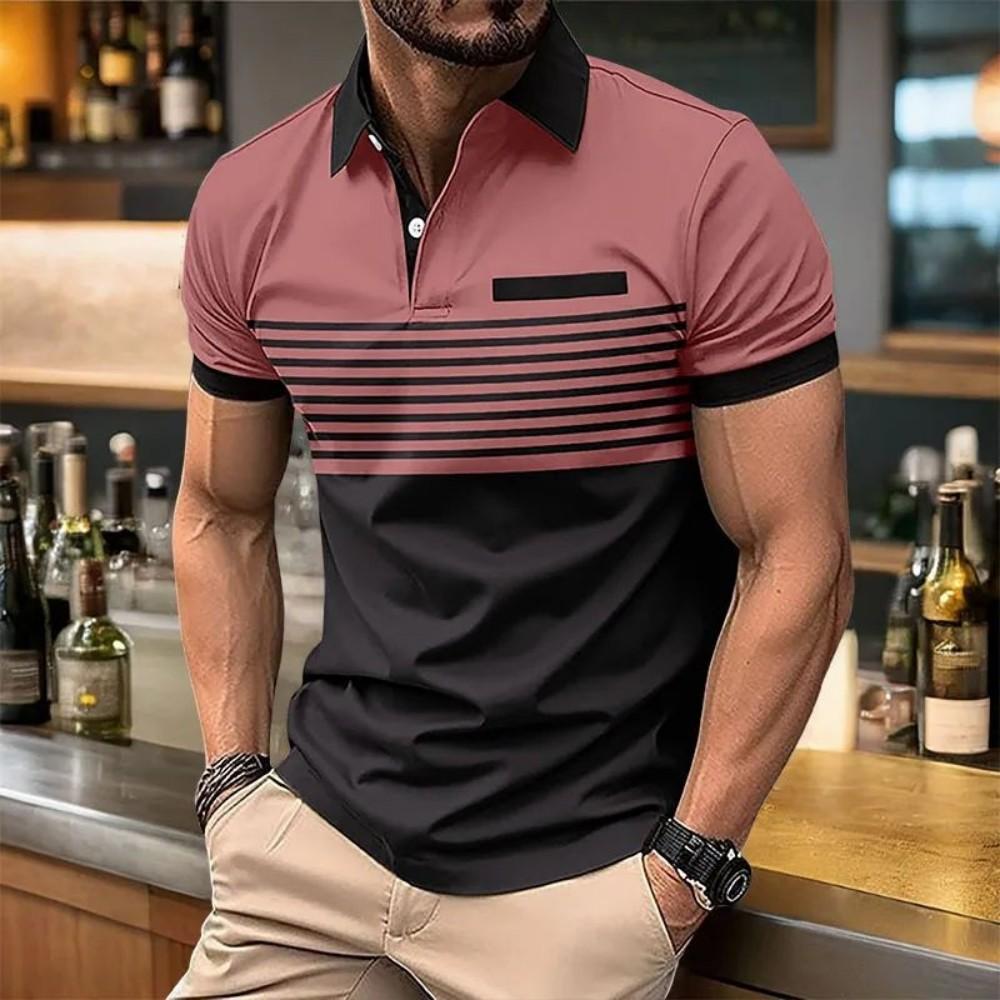 Sports Shirt European and American mens summer fashion striped print comfortable breathable polo shirt outdoor