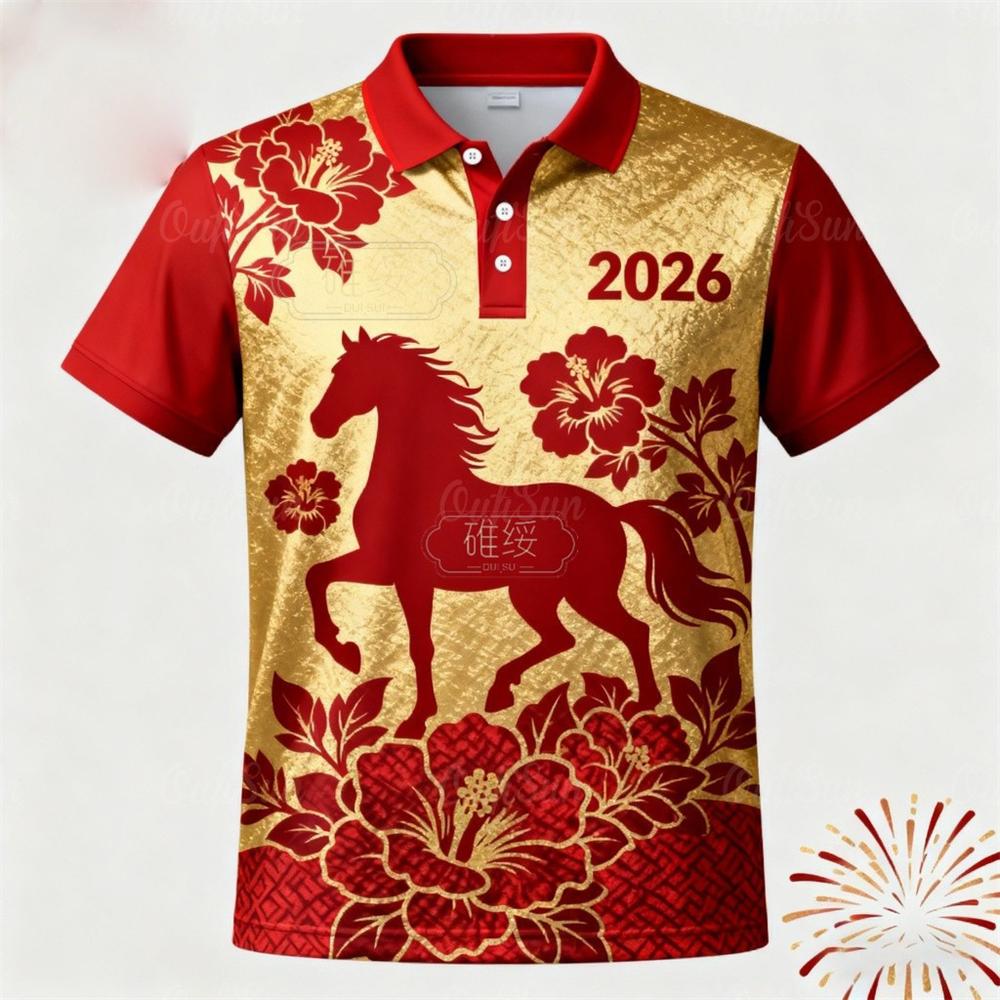 Sports Shirt 2026 Happy New Horse Year Print Polo Shirt Festival Gift Funny Personality Street Personality Horse