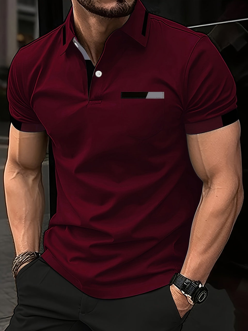 Sports Shirt Mens Summer Casual Color-Blocked Polo Shirt Mature and Elegant Mens Polo Shirt Suitable for