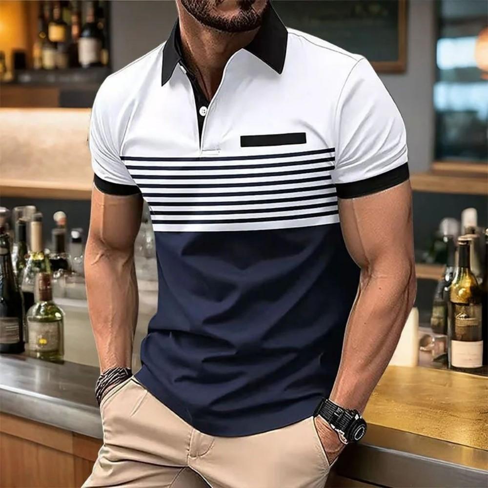 Sports Shirt European and American mens summer fashion striped print comfortable breathable polo shirt outdoor