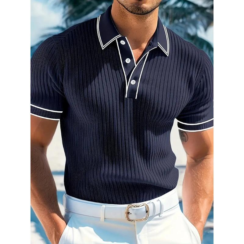 Sports Shirt New Mens Short Sleeved Summer Color Blocked Striped Lapel Polo Shirt for Summer