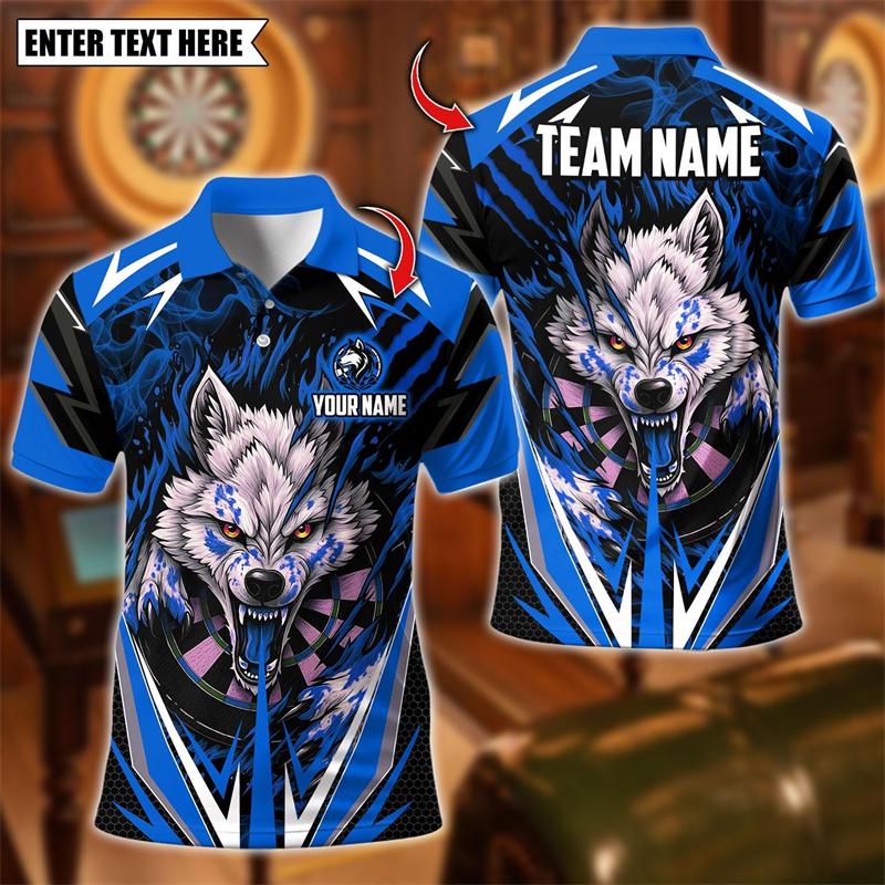 Sports Shirt 2026 New Wolf Graphic Darts Polo Shirts For Men Custom Name Team Name 3D Printed Polo Shirt Loose