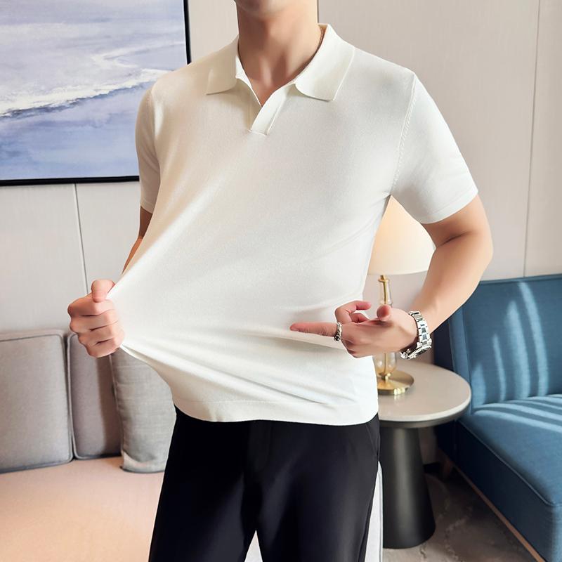 Sports Shirt High Elasticity Knitted Men Polo Shirt Short Sleeved 2026 Summer New Ice Silk Light Thin Solid