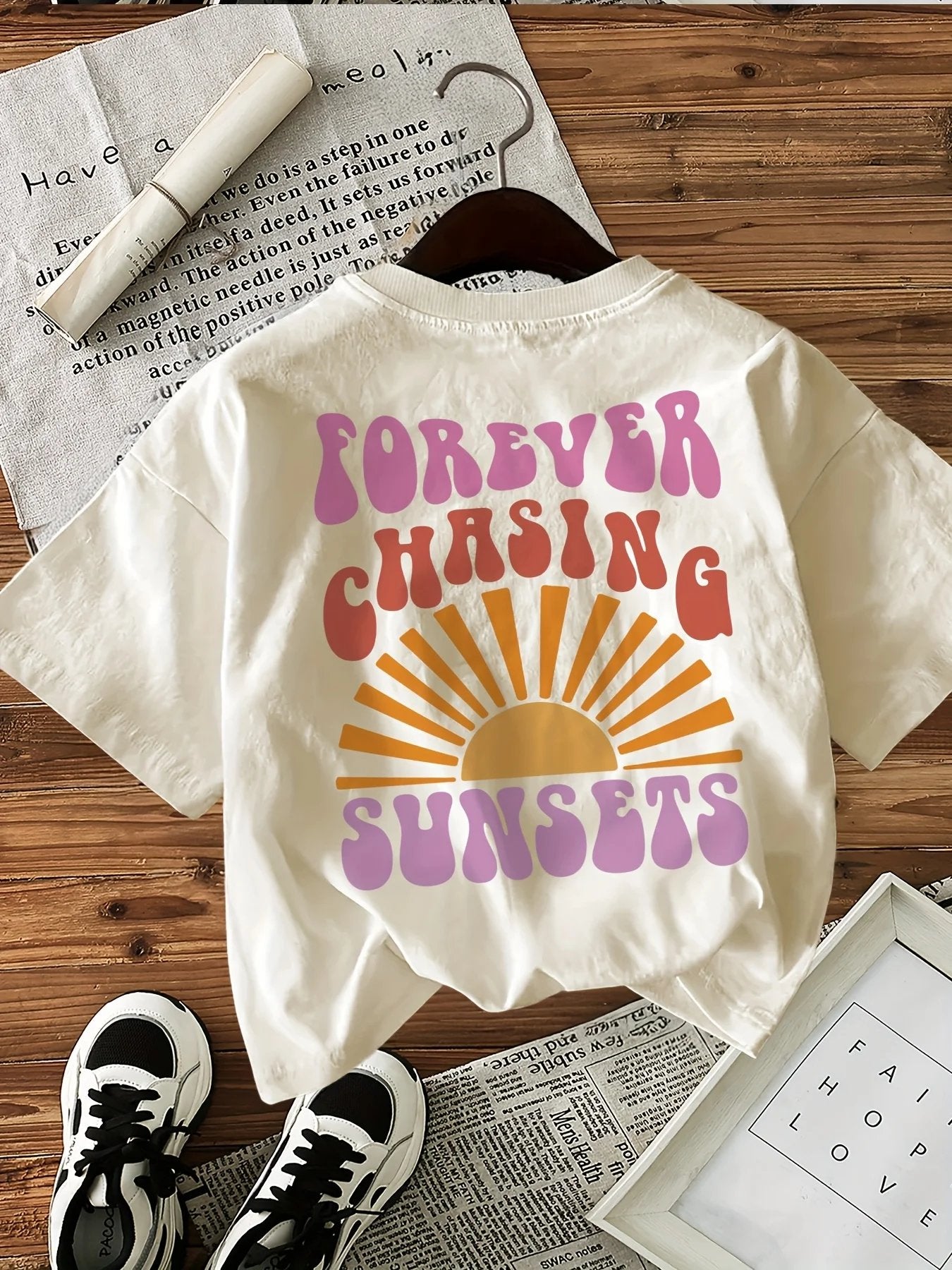 Forever Chasing Sunsets Printed T-Shirts Female Funny T Shirts Korean Fashion Graphic Casual Summer