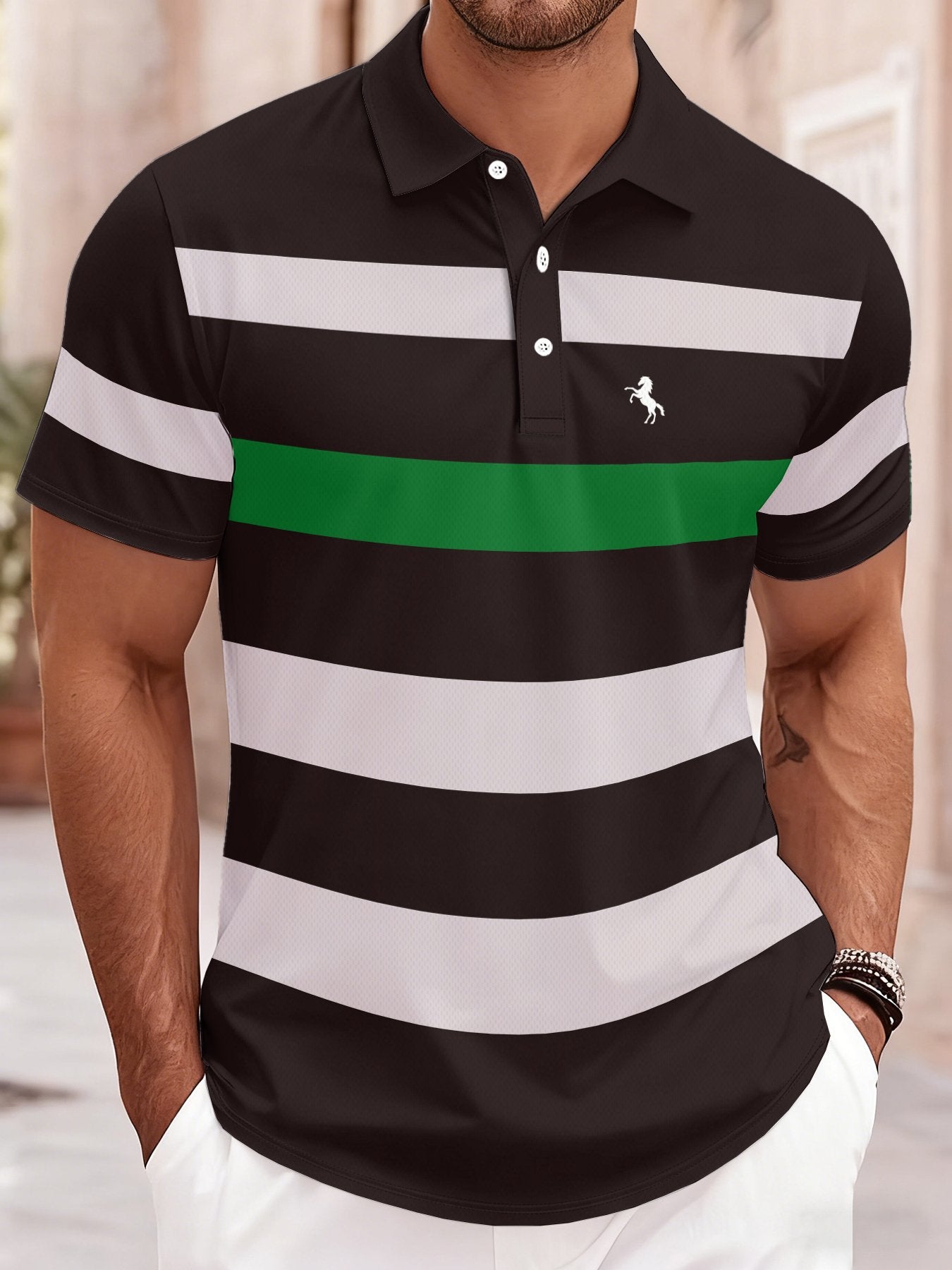 Sports Shirt 2026 Summer Mens Polo Shirt with Stripes Print Breathable Lightweight Casual Fashionable Outdoor