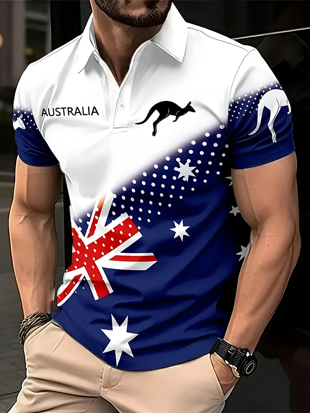 Sports Shirt 2026 Summer New Style Mens Short-Sleeved Polo Shirt with 3D Star Pattern Print - Street Casual