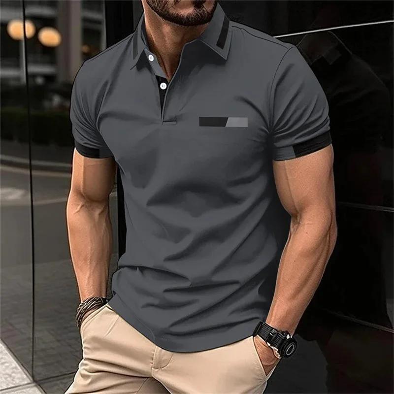 Sports Shirt Mens Fitness Casual Sports T-shirt Gym Running Sports Elastic Short-sleeved Polo Shirt Lapel Top