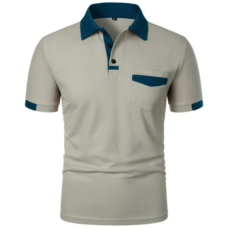 Sports Shirt New Mens Short Sleeve T Shirts Solid Color Polo Shirt with Pockets Breathable Loose Basic Shirts for