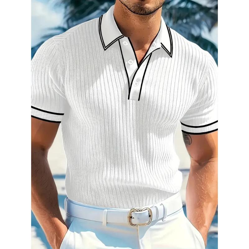 Sports Shirt New Mens Short Sleeved Summer Color Blocked Striped Lapel Polo Shirt for Summer