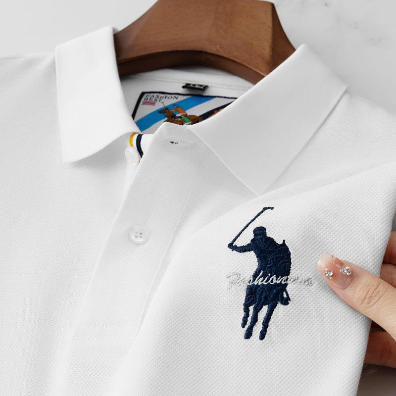 Sports Shirt Luxury Embroidery Mens Polo Shirt Summer Thin Breathable 100Cotton Black Navy Blue Lapel