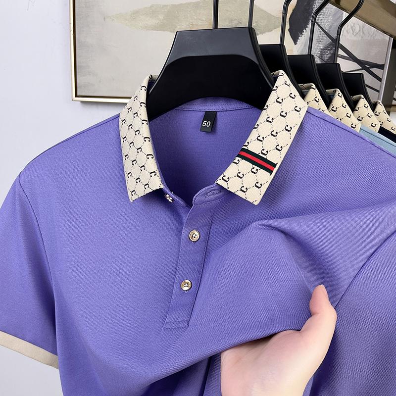 Sports Shirt Fashion Tops Short Sleeve Polo Shirt Men New Personalized Letter Color Blocked High-end Casual