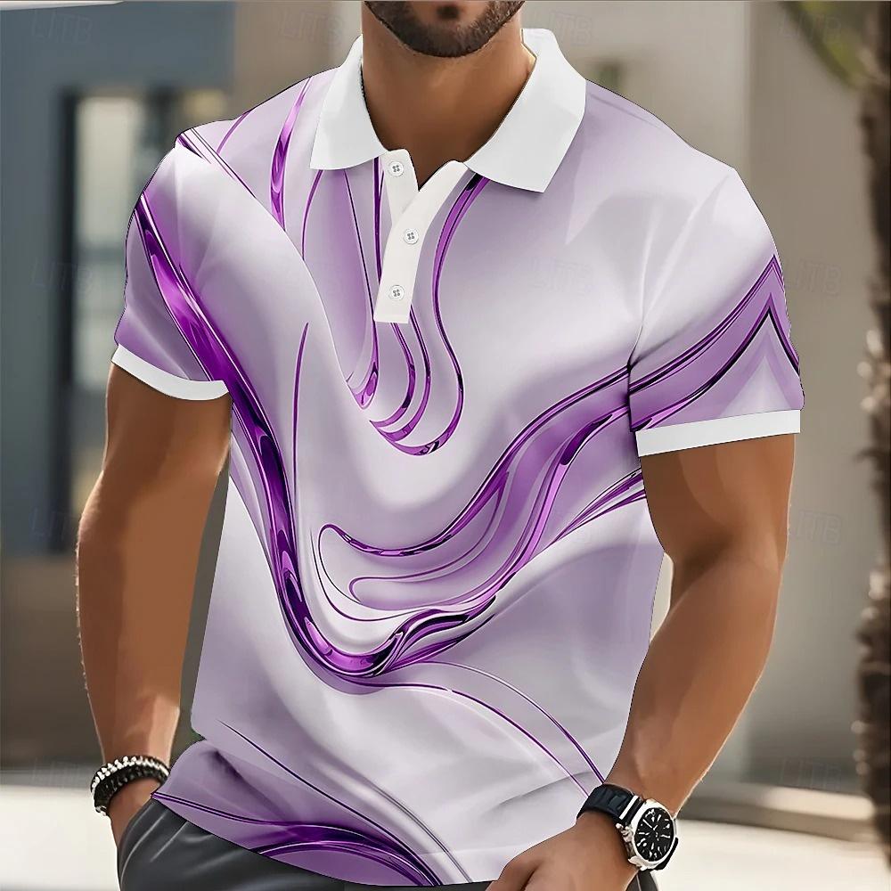 Sports Shirt Mens Abstract Geometric Polo Short Sleeve Shirts Lapel Business Casual Athleisure Daily Wear 3D