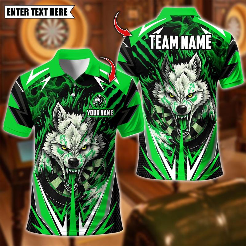 Sports Shirt 2026 New Wolf Graphic Darts Polo Shirts For Men Custom Name Team Name 3D Printed Polo Shirt Loose