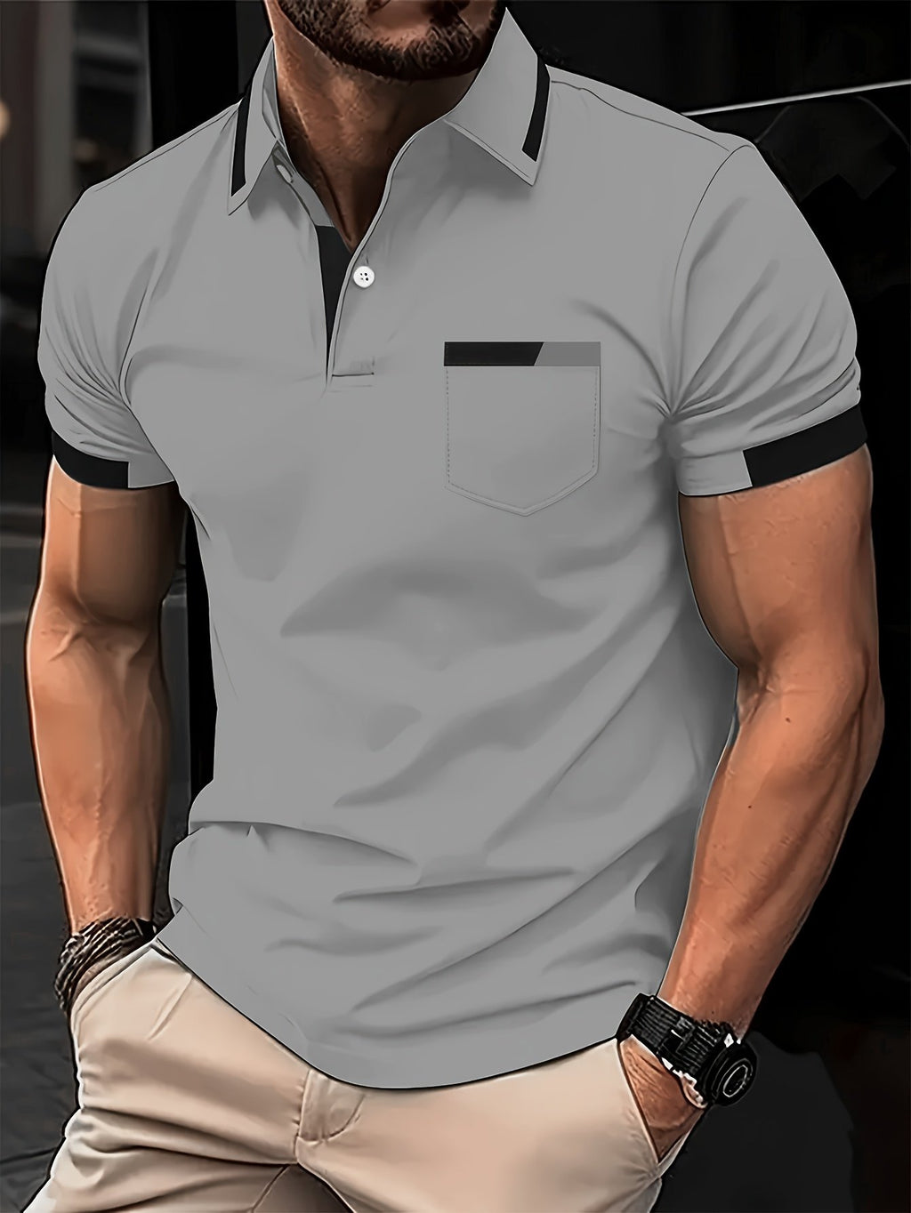 Sports Shirt Mens Summer Casual Color-Blocked Polo Shirt Mature and Elegant Mens Polo Shirt Suitable for