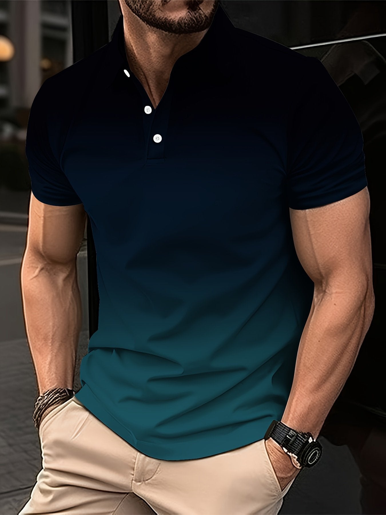 Sports Shirt 2026 Summer Mens Fashion Gradient Polo Shirt with Flip Collar and Short Sleeve Design Casual and