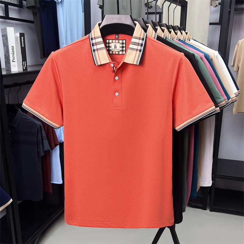 Sports Shirt High end silky cotton breathable short sleeve polo shirt mens summer new trend plaid lapel designer