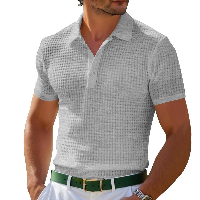 Sports Shirt 2026 Summer POLO Shirt Button Waffle Mens T-Shirt Sports Polo Shirt