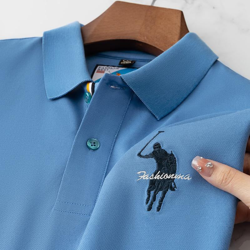 Sports Shirt Luxury Embroidery Mens Polo Shirt Summer Thin Breathable 100Cotton Black Navy Blue Lapel