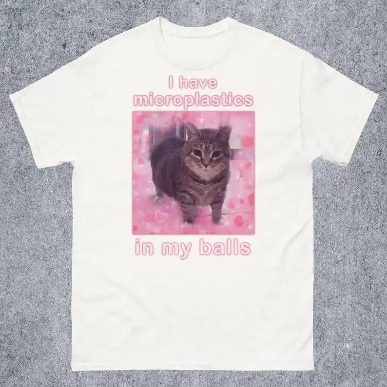 I Have Microplastics in My Balls Funny Cat Meme T-shirt Gift for Women Ironic Cats Shirt Stupid