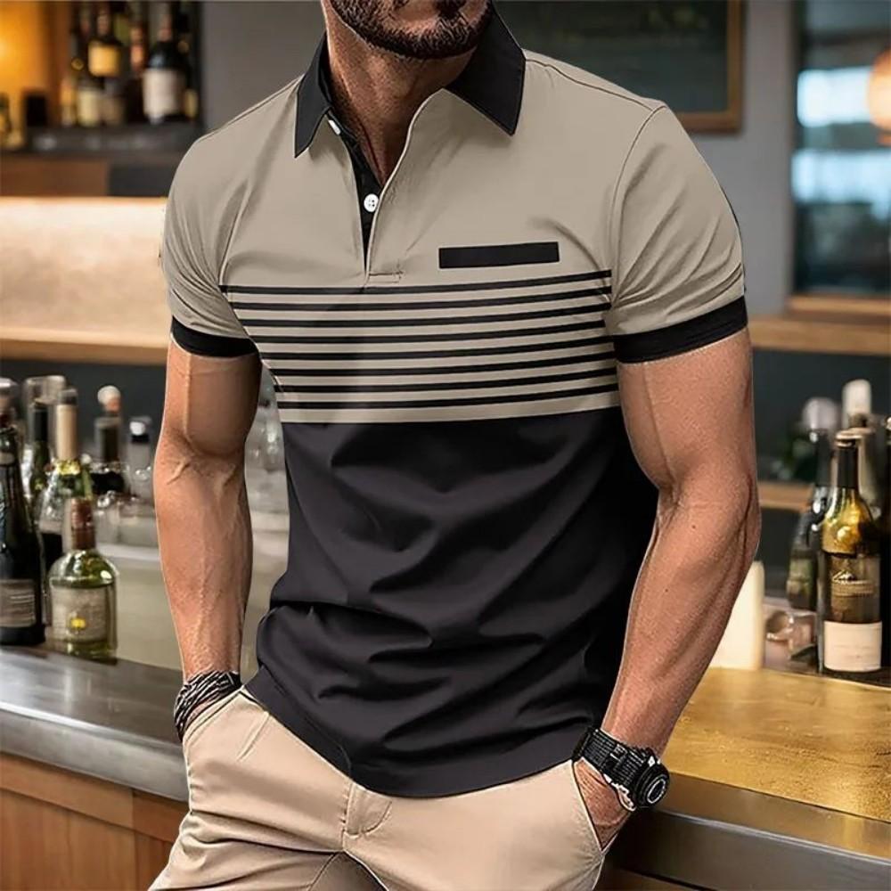 Sports Shirt European and American mens summer fashion striped print comfortable breathable polo shirt outdoor