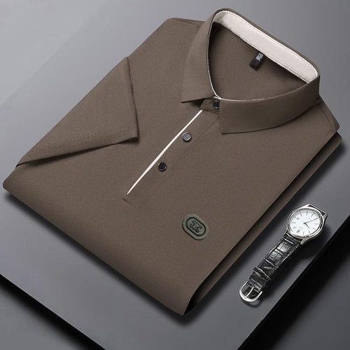 Sports Shirt 2026 mens summer new ice silk short sleeved polo shirt casual breathable slim fit cool quick drying