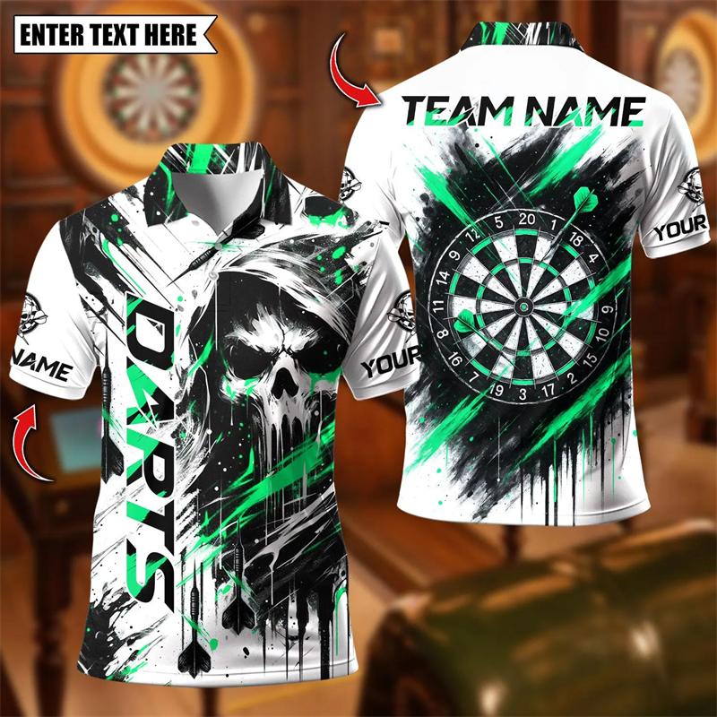 Sports Shirt Trendy Skull Graphic Darts Polo Shirts For Men Fashion Custom Name Team Name Polo Shirt Loose