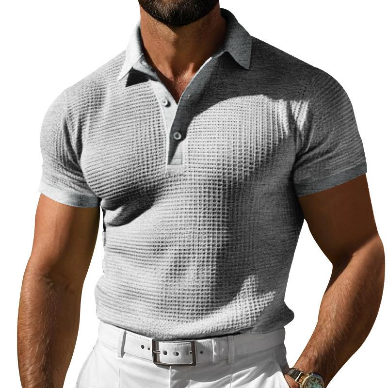 Sports Shirt 2026 Summer POLO Shirt Button Waffle Mens T-Shirt Sports Polo Shirt