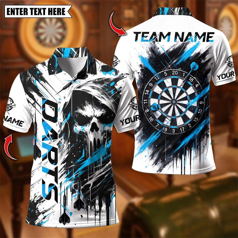 Sports Shirt Trendy Skull Graphic Darts Polo Shirts For Men Fashion Custom Name Team Name Polo Shirt Loose