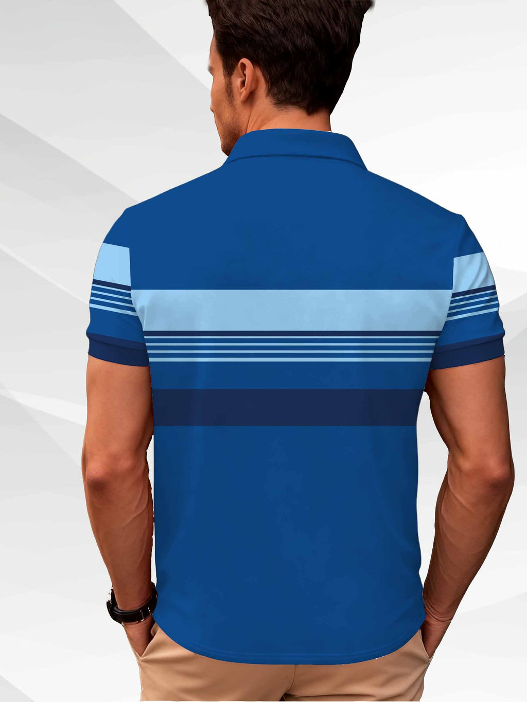 Sports Shirt 2026 Summer New Style Mens Short-Sleeved Polo Shirt with 3D Stripes Pattern Print - Street Casual