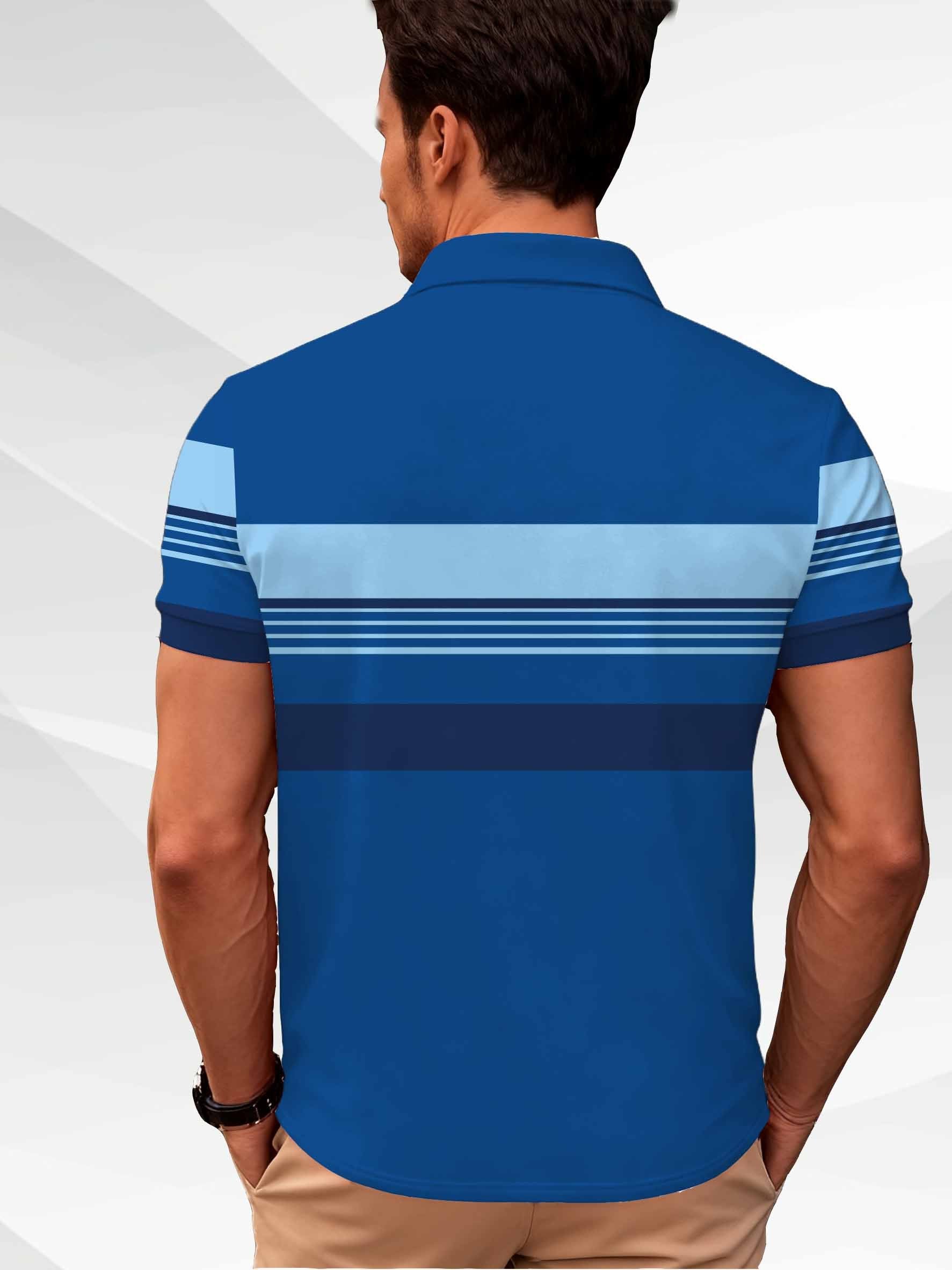 Sports Shirt 2026 Summer New Style Mens Short-Sleeved Polo Shirt with 3D Stripes Pattern Print - Street Casual
