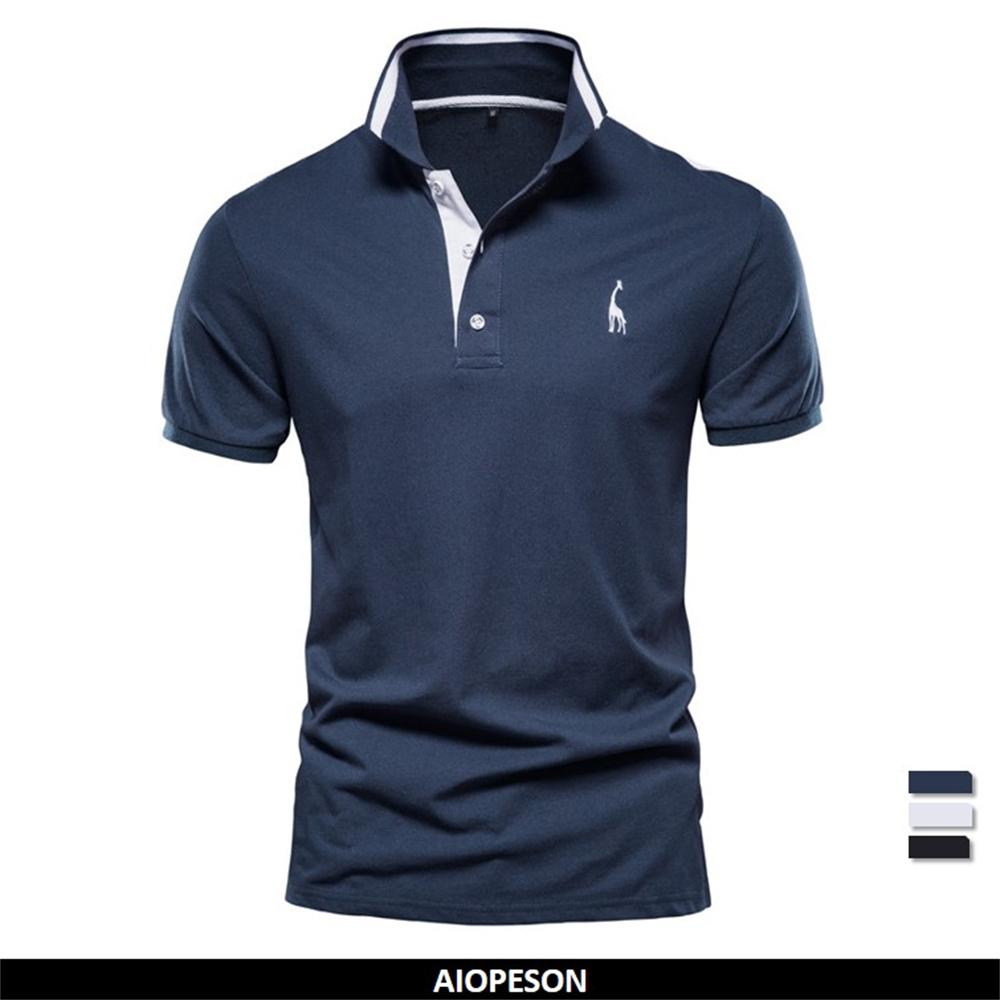 Sports Shirt AIOPESON Cotton Mens Polos Giraffe Embroidery Short Sleeve Polo Shirts for Men High Quality Brand