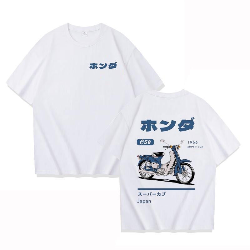 Sports Shirt Fashion Loose T-Shirt Retro Summer Cartoon Anime Car Print Unisex Short Sleeve Round Neck Couples