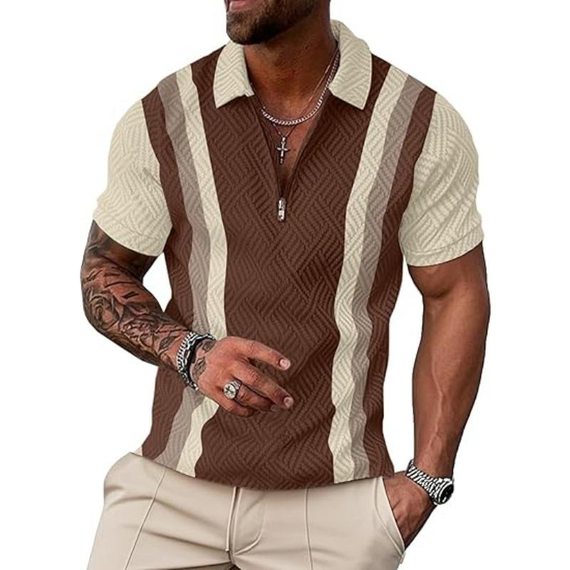Sports Shirt Summer Comfortable Solid Color Mens Zipper Design Short-sleeved Polo Shirt Polyester Fiber