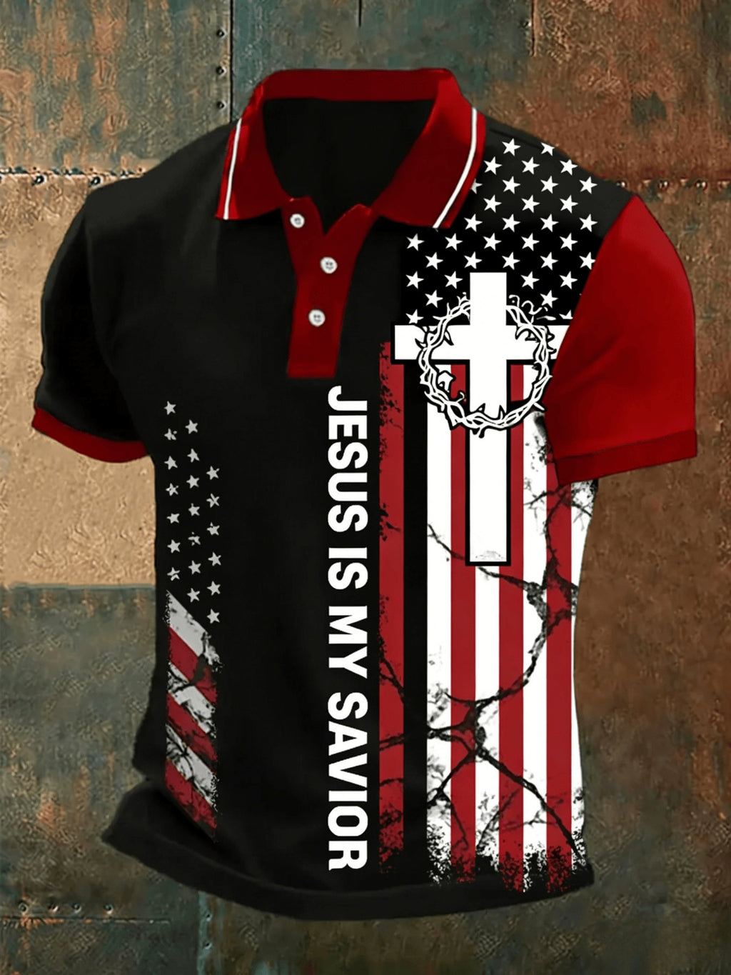Sports Shirt 2026 Latest Size Large Mens Casual Sports Short-sleeved Shirt with American Flag and Cross Pattern